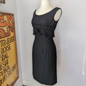 Vintage Black Sheath Dress with Lace and Bow